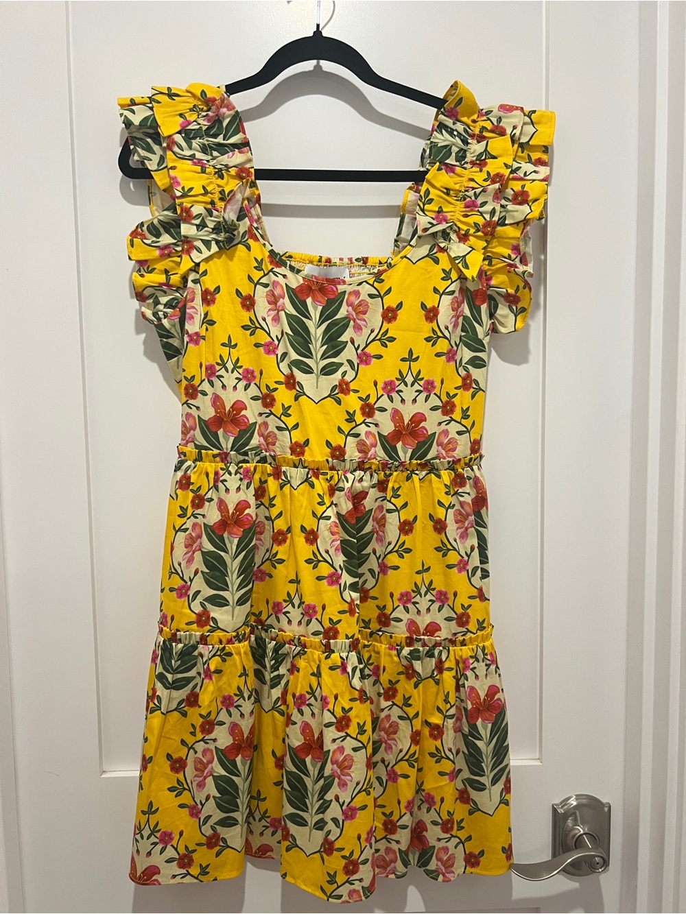 Alden Yellow Floral Ruffle-Sleeve Sundress woman’s large